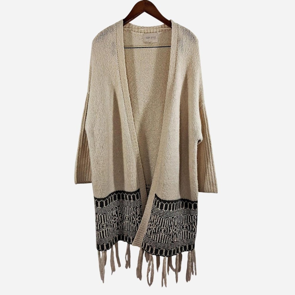 Moon River Oversized Fringe Knit Cardigan Sweater Cream S